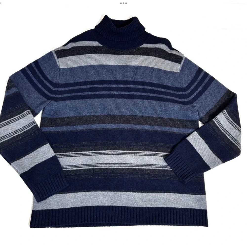 Vtg Banana Republic 100% Lambs Wool Turtleneck Sweater Mens XL Navy Striped